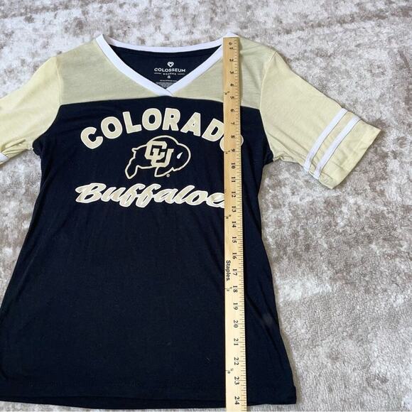 Colosseum brand black & gold CO CU Buffs graphic sports Tee SZ SM V-neck - Picture 5 of 6